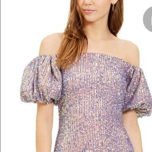 Blondie Nites Juniors’ Off -The-Shoulder Puff Sleeves Dress